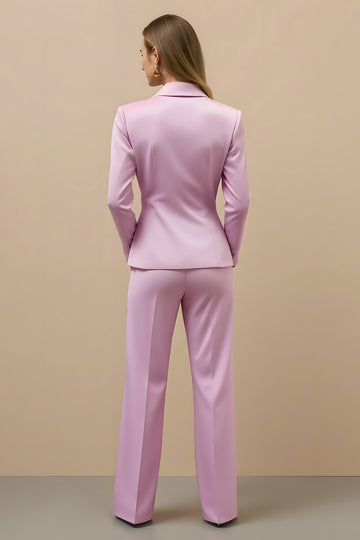 Pink Notched Lapel 2 Piece Double Breasted Work Suit